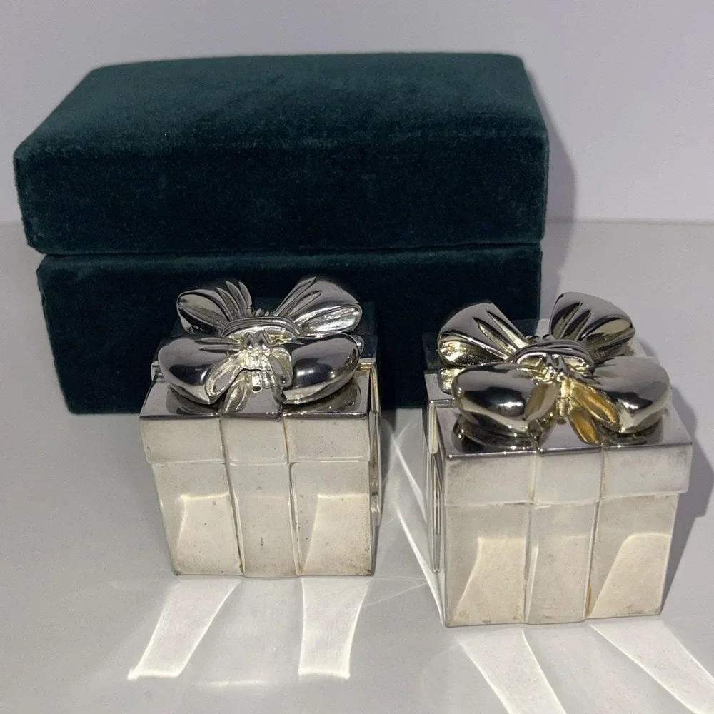 VTG Neiman Marcus Godinger Silver Plate Gift Box Salt Pepper Shaker Felt Bottom